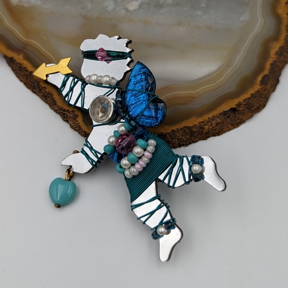 LizTech Artisan '93 Compass Heart Arrow Cupid Brooch Pin, Signed - Picture 3 of 10